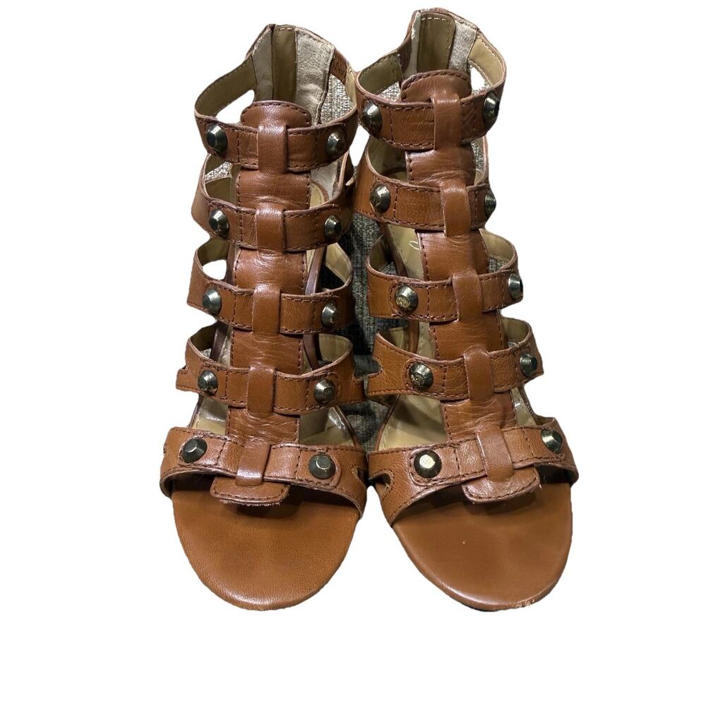 Fergie Gladiator Heels Sandals Cognac Brown Indie Boho Size 6